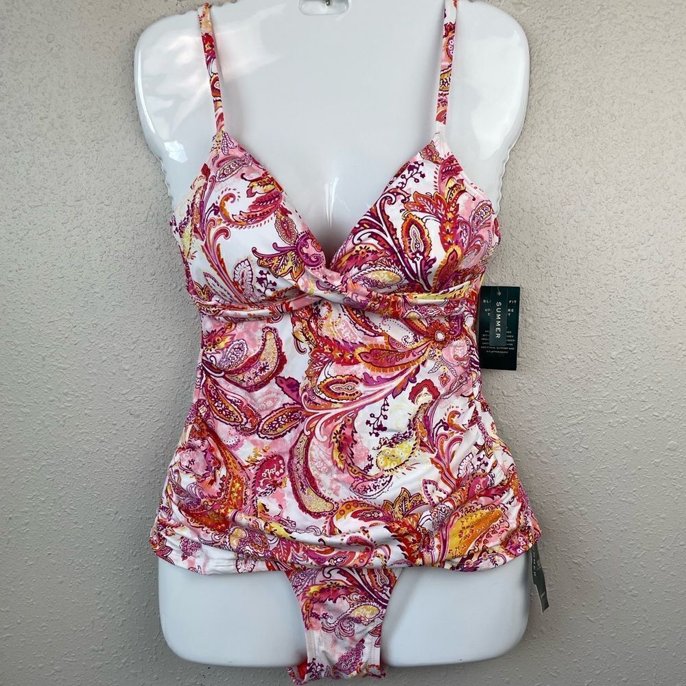 NWT Lauren Ralph Lauren Pink Paisley Tankini Top and Matching Bottoms